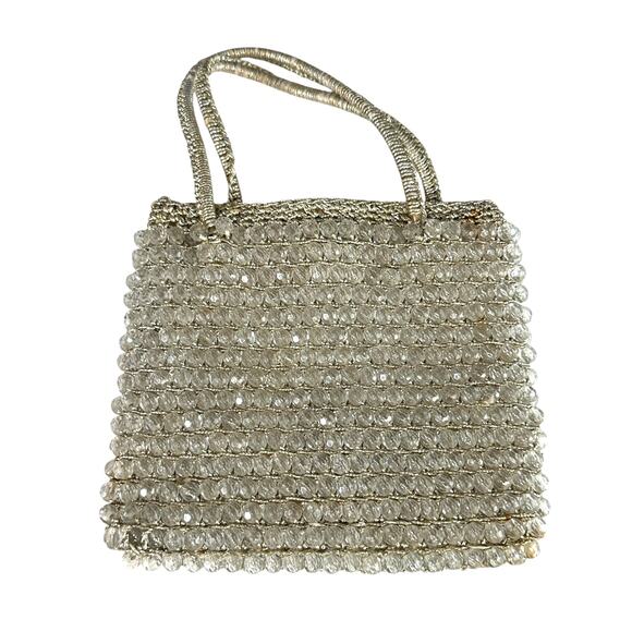 MCM Vintage Lefcord Full Beaded Purse Clutch Small Clear and Gold 50s - Picture 1 of 5